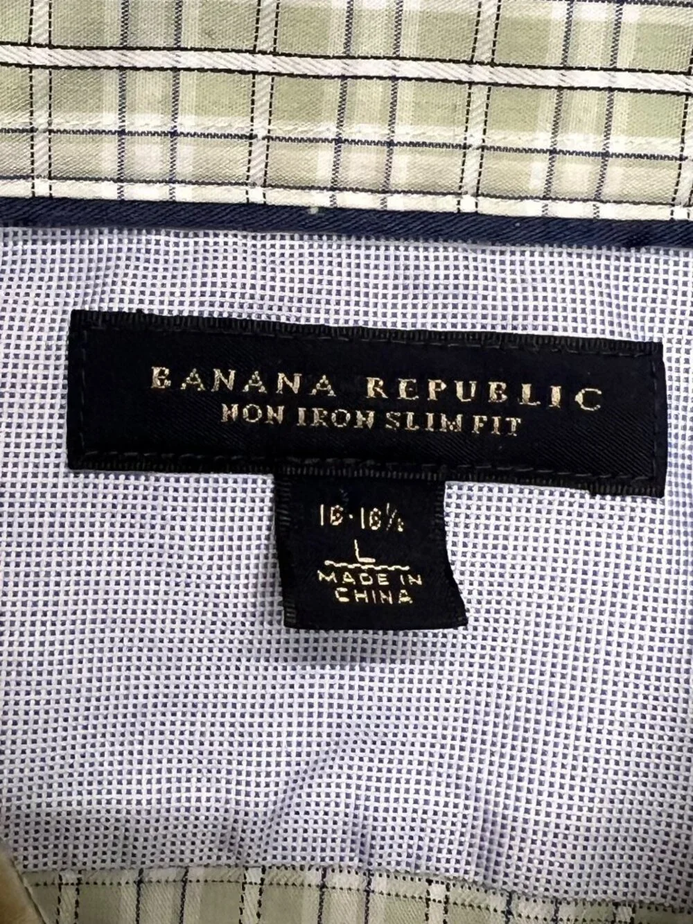 Banana Republic Non Iron Slim Fit Green Plaid Button Down Shirt Mens Large Offic